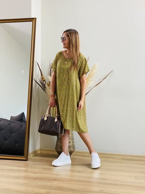 Oversize Çıtır Desen Yeşil Elbise