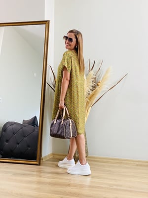 Oversize Çıtır Desen Yeşil Elbise
