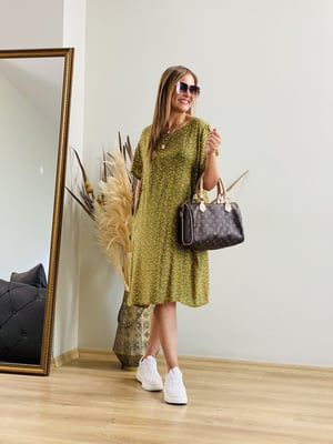Oversize Çıtır Desen Yeşil Elbise