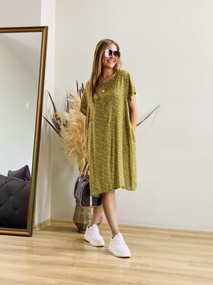 Oversize Çıtır Desen Yeşil Elbise