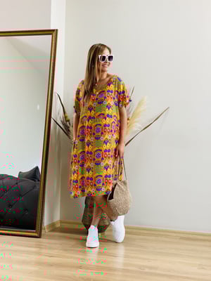 Oversize Turuncu Desen Elbise