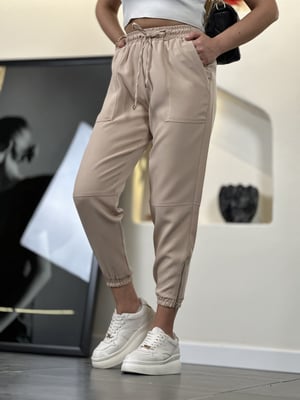 Paça Fermuar Beli Lastikli Bej Pantolon