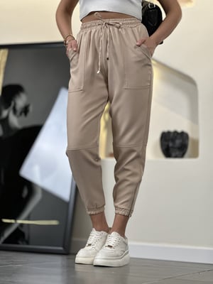Paça Fermuar Beli Lastikli Bej Pantolon