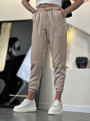 Paça Fermuar Beli Lastikli Bej Pantolon