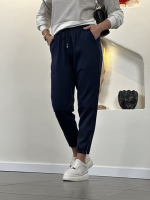 Paça Fermuar Beli Lastikli Lacivert Pantolon