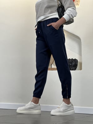 Paça Fermuar Beli Lastikli Lacivert Pantolon