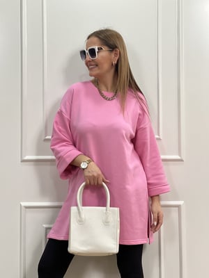 Pembe Basic Yırtmaçlı Sweatshirt