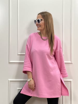 Pembe Basic Yırtmaçlı Sweatshirt