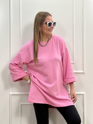 Pembe Basic Yırtmaçlı Sweatshirt