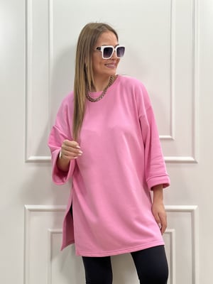 Pembe Basic Yırtmaçlı Sweatshirt