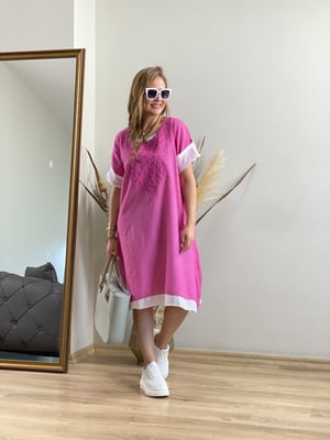 Pembe Beyaz Pamuk Elbise