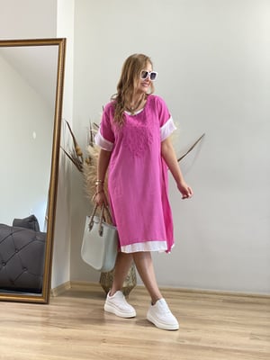 Pembe Beyaz Pamuk Elbise