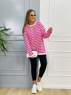 Pembe Çizgili Oversize Triko