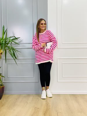 Pembe Çizgili Oversize Triko