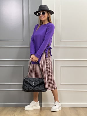 Pembe Pöti Kareli Mor Sweat Elbise