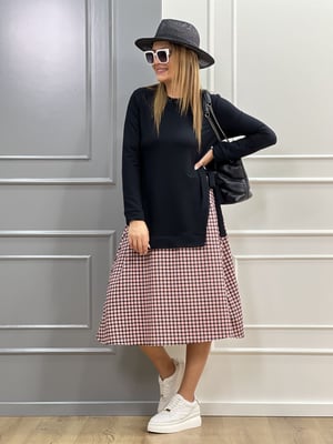 Pembe Pöti Kareli Siyah Sweat Elbise