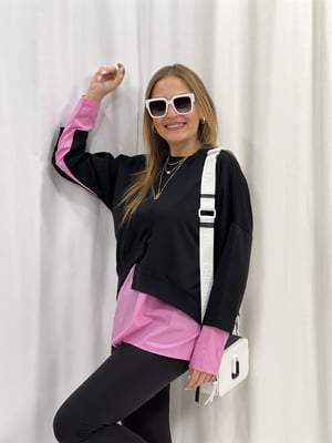Pembe Siyah Gömlekli Sweatshirt