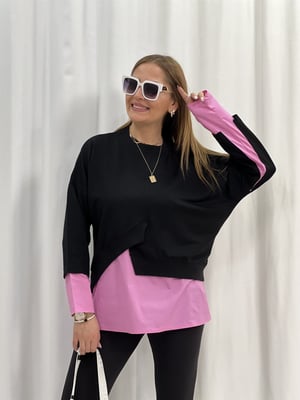 Pembe Siyah Gömlekli Sweatshirt