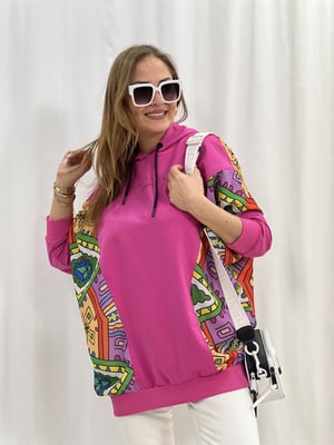 Pembe Yarasa Kol Baskılı Sweatshirt