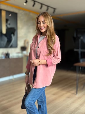 Pembe Yıkamalı Gabardin Gömlek