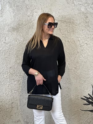 Polo Yaka Fakir Kol Siyah Oversize Triko