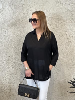 Polo Yaka Fakir Kol Siyah Oversize Triko