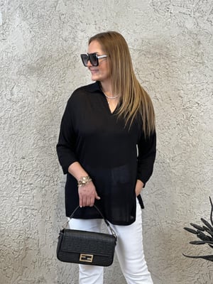 Polo Yaka Fakir Kol Siyah Oversize Triko