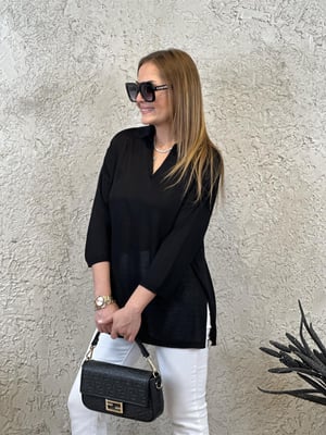 Polo Yaka Fakir Kol Siyah Oversize Triko