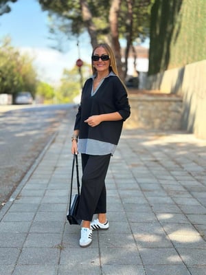 Polo Yaka Gömlekli Siyah Salaş İkili Takım