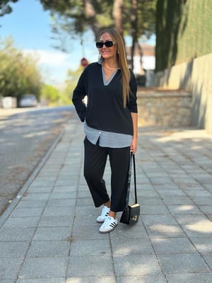Polo Yaka Gömlekli Siyah Salaş İkili Takım