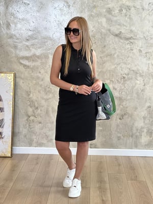 Polo Yaka Kolsuz Siyah Elbise