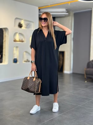 Polo Yaka Oversize Siyah Modal Elbise