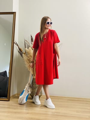 Poplin Cepli Kırmızı Elbise