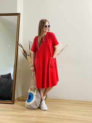Poplin Cepli Kırmızı Elbise