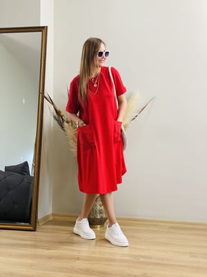 Poplin Cepli Kırmızı Elbise