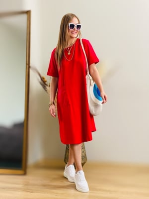 Poplin Cepli Kırmızı Elbise