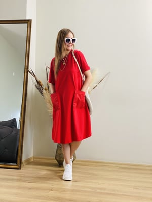 Poplin Cepli Kırmızı Elbise