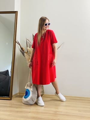 Poplin Cepli Kırmızı Elbise