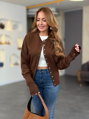 Premium Çıtçıtlı Kahve Triko Hırka