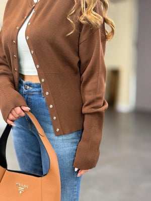 Premium Çıtçıtlı Kahve Triko Hırka