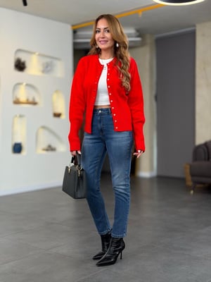 Premium Çıtçıtlı Kırmızı Triko Hırka