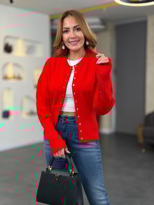 Premium Çıtçıtlı Kırmızı Triko Hırka