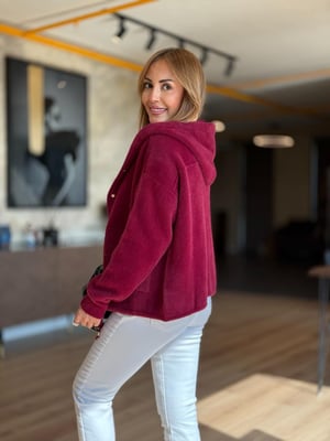 Premium Gold Çıtçıtlı Bordo Hırka Ceket