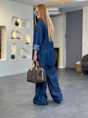 Premium Lacivert Tensel Denim İkili Takım