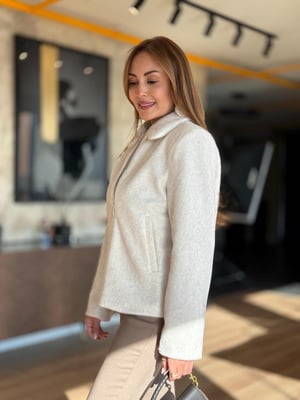 Premium Yakalı Fermuar Detay Ekru Kürk Ceket