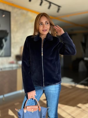 Premium Yakalı Fermuar Detay Lacivert Kürk Ceket