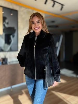 Premium Yakalı Fermuar Detay Siyah Kürk Ceket