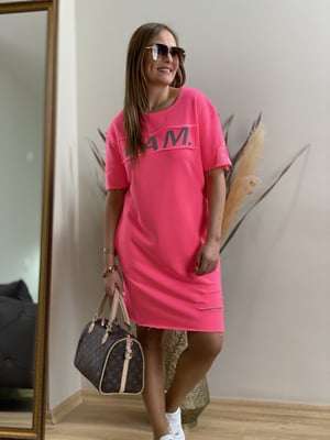 Reflektör Baskılı Pembe Elbise