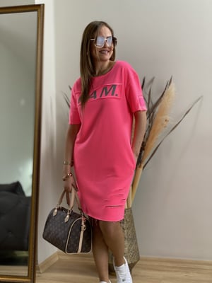 Reflektör Baskılı Pembe Elbise