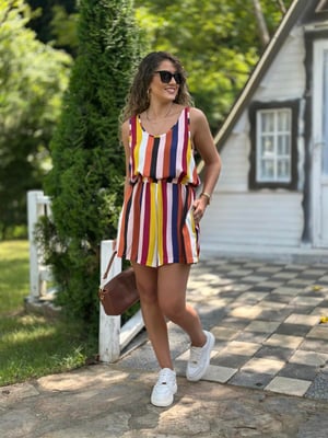 Renkli Çizgili Şort Tulum